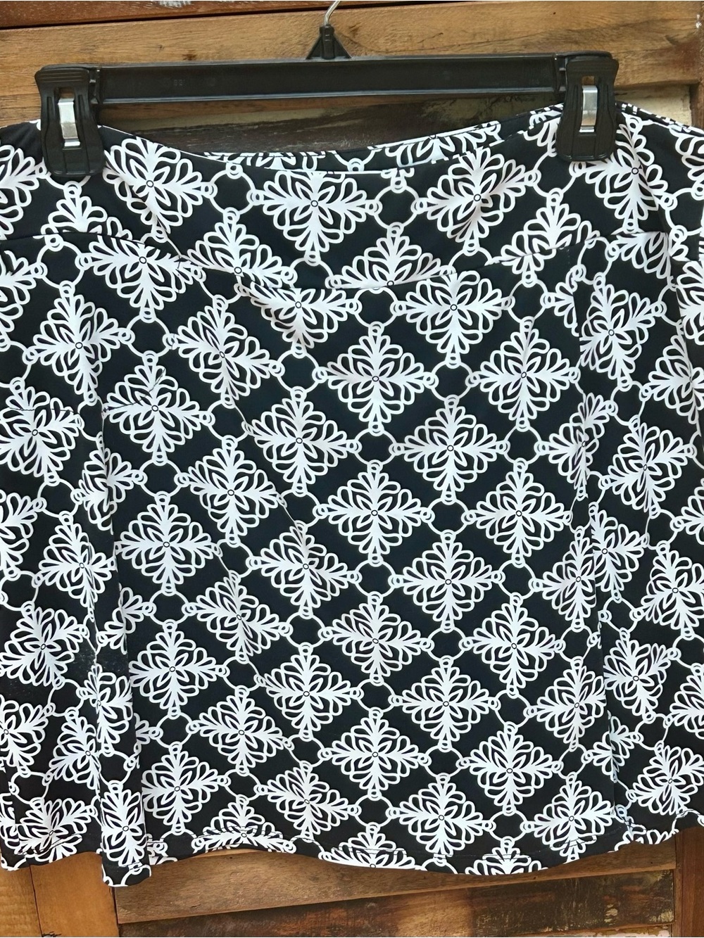Lulu B Black and White Athletic Skort with Lattice Medallion Print
